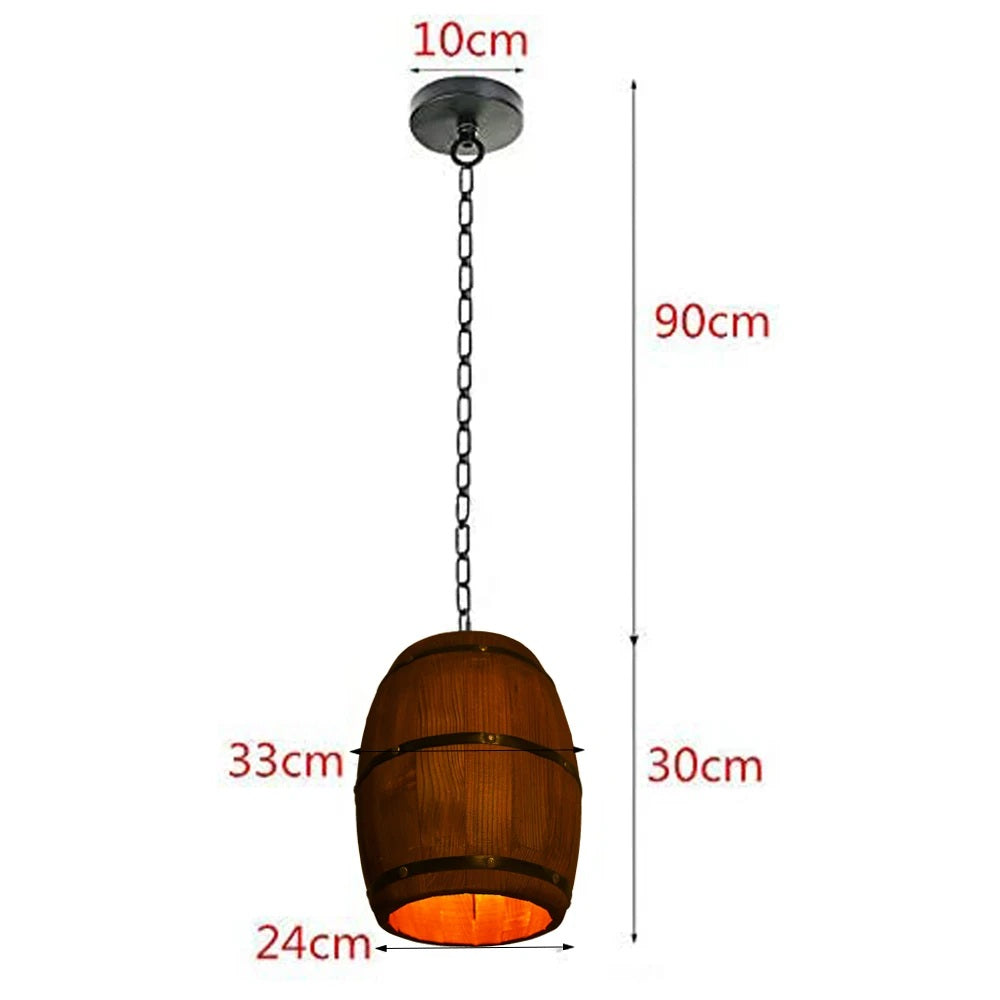 Wooden Wine Barrel Pendant Lamp - Vintage Retro Chandelier - Black - 90 Cm Adjustable Chain - E27