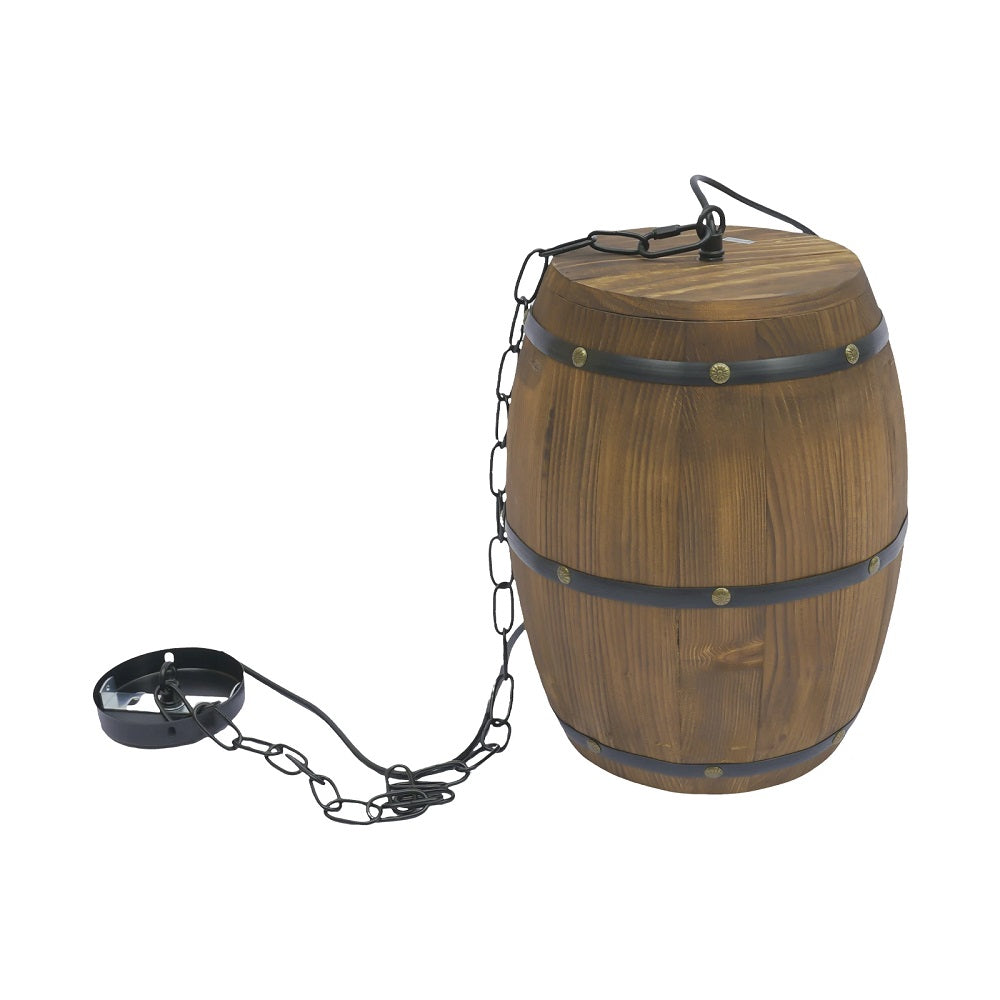 Wooden Wine Barrel Pendant Lamp - Vintage Retro Chandelier - Black - 90 Cm Adjustable Chain - E27