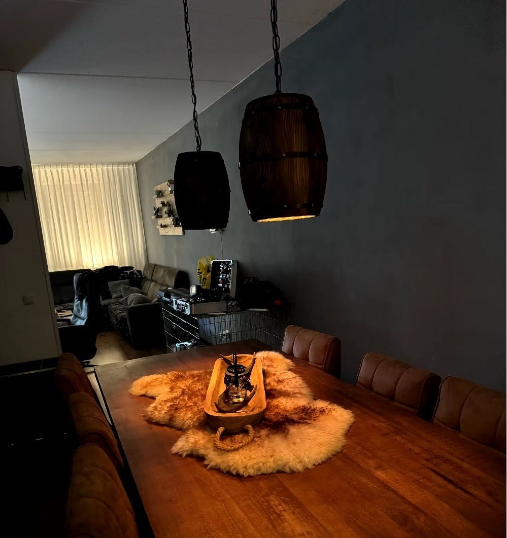 Wooden Wine Barrel Pendant Lamp - Vintage Retro Chandelier - Black - 90 Cm Adjustable Chain - E27