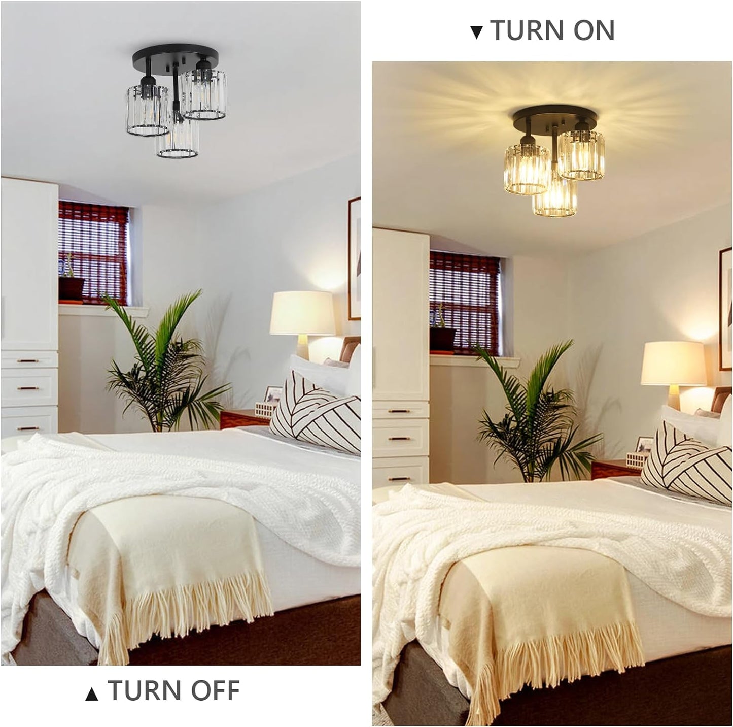 Moderne Kristallen Kroonluchter - 3 Kop Crystal Plafondlamp - K9-Kristal - E27 - Zwart - Verlichting - Plafonnière