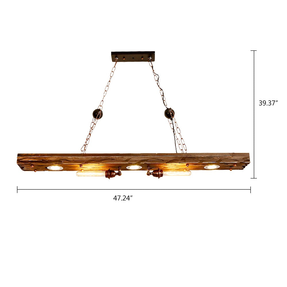 Industrial Wood And Metal Pendant Light - Antique Chandelier - Length Approx. 120 cm - E27 - Adjustable - For Kitchens And Dining Rooms