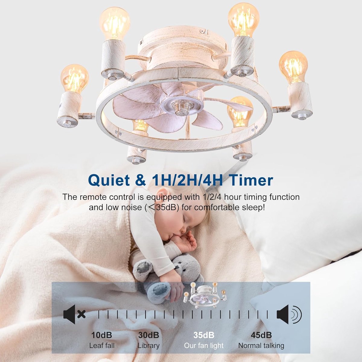 Industrial Retro Ceiling Fan With Light - White - Ø52 cm - 6x E27-Sockets - 6 Speeds - App And Remote Control