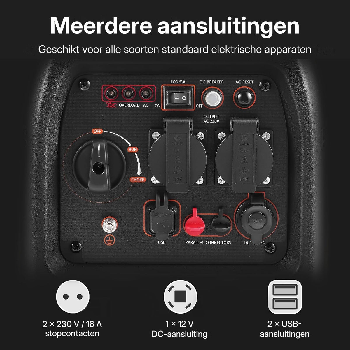 Inverter Generator Benzine - Aggregaat - 3200W Continu - 3500W Piek - 4-Takt - Eco-modus - Noodstroom - Stroomgenerator voor Thuis, Kamperen, Evenementen & Noodpakket
