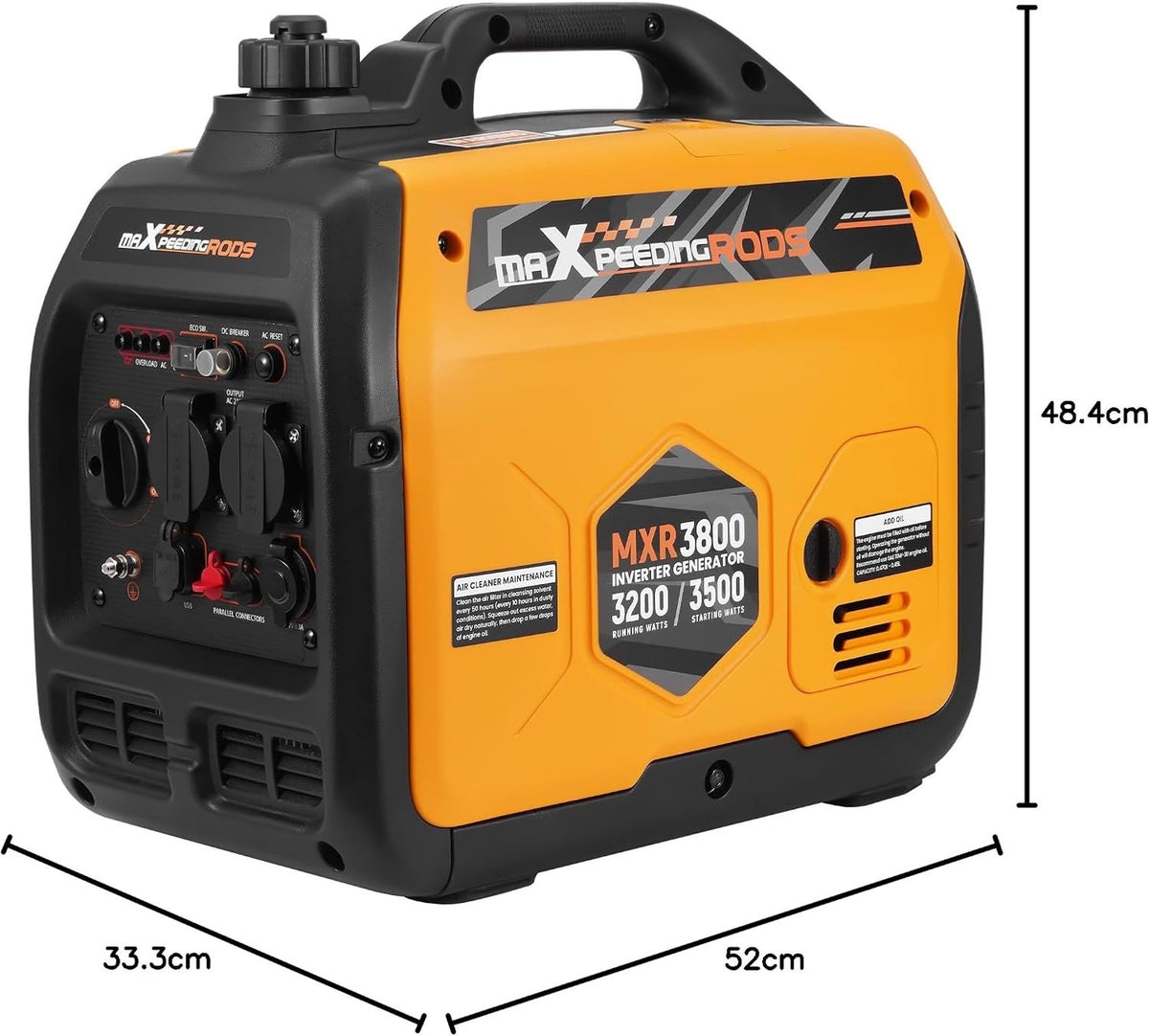 Inverter Generator Benzine - Aggregaat - 3200W Continu - 3500W Piek - 4-Takt - Eco-modus - Noodstroom - Stroomgenerator voor Thuis, Kamperen, Evenementen & Noodpakket