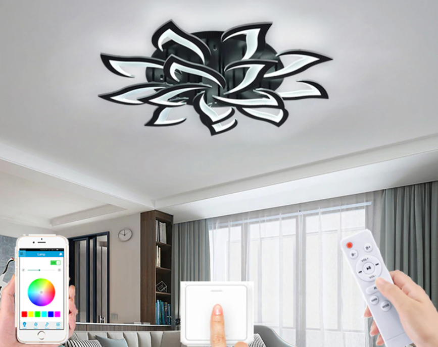 LuxiLamps - 14 Star Ceiling Lamp Black - With Remote Control - Smart Lamp - Dimmable With App - Living Room Lamp - Modern Lamp - Ceiling Lamp