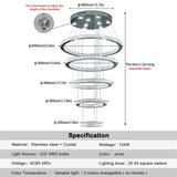 Crystal Pendant Light - 5-Ring Chandelier - Crystal LED Pendant Lamp - 3 Colors - Living Room Lamp - Modern Lamp - Pendant Light