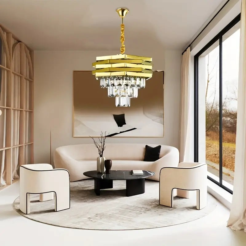 Crystal Chandelier - Gold - Pendant Light - Living Room Lamp - Modern Lamp - Ceiling Light