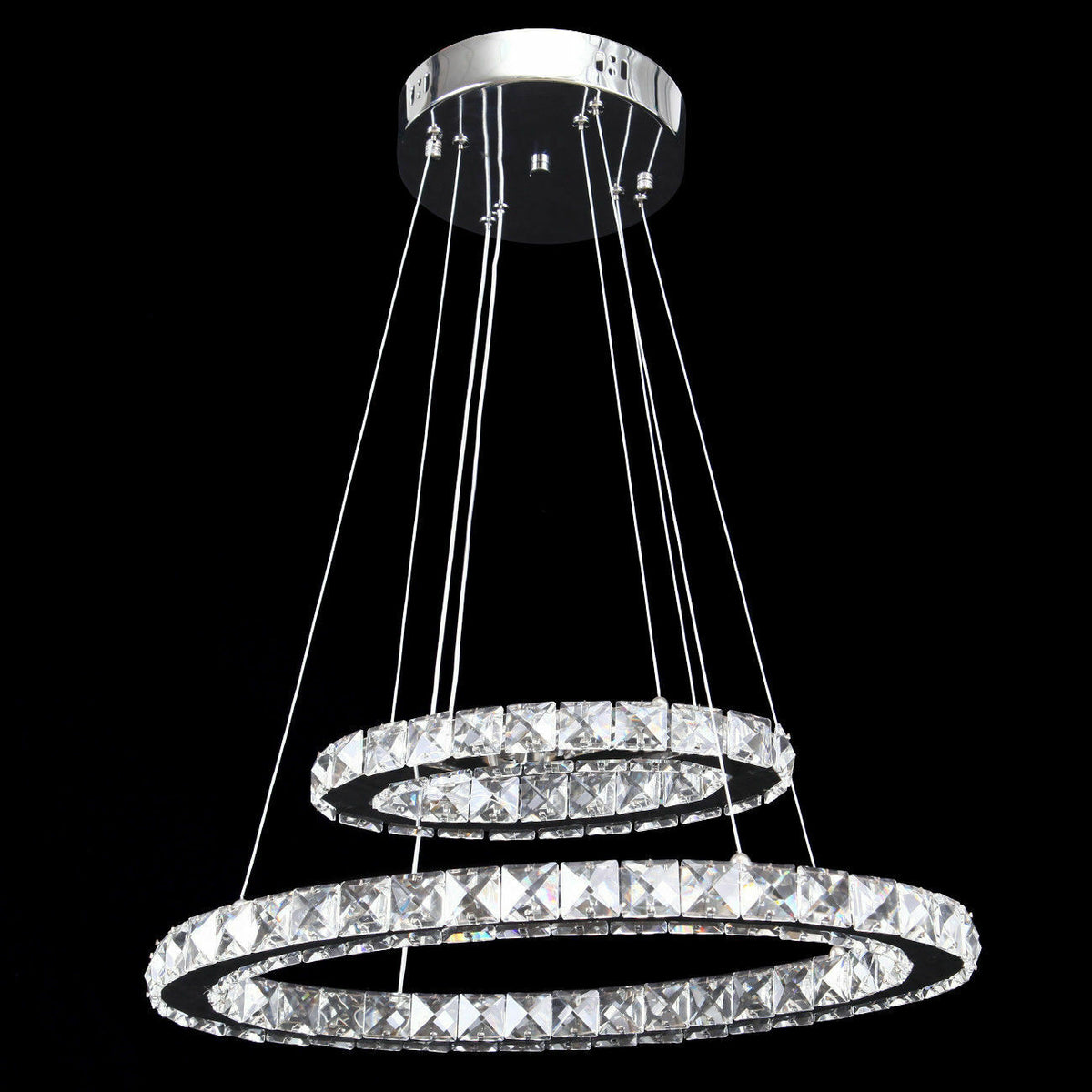 Kristallen 2 Ovale Ringen Hanglamp - Chroom - Verstelbare Ophanging - LED-Kroonluchter - Met Wandschakelaar - Voor Woonkamer En Eetkamer