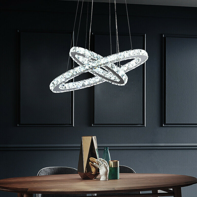 Kristallen 2 Ovale Ringen Hanglamp - Chroom - Verstelbare Ophanging - LED-Kroonluchter - Met Wandschakelaar - Voor Woonkamer En Eetkamer