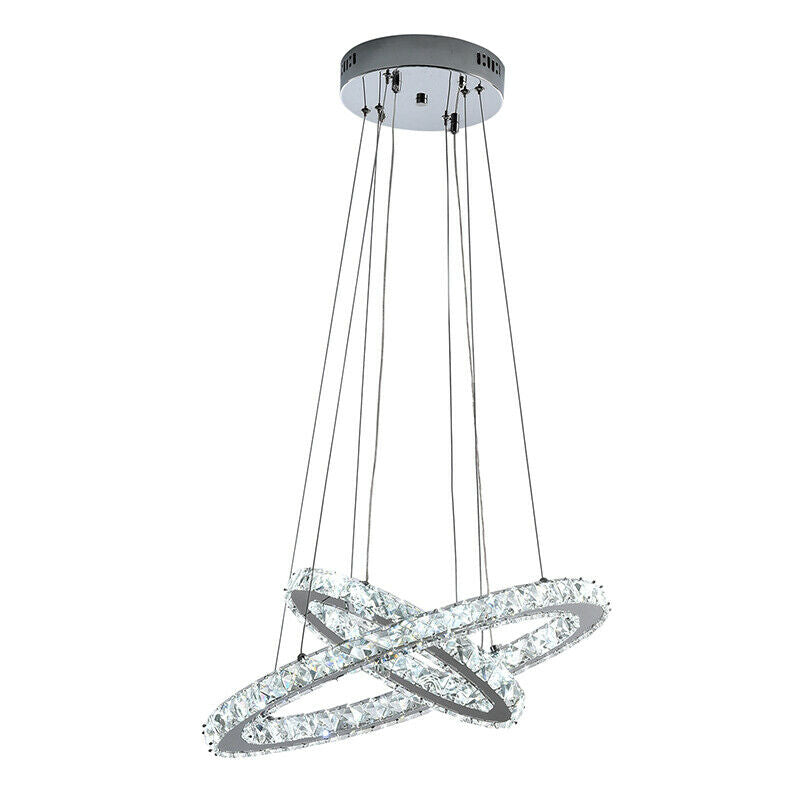 Kristallen 2 Ovale Ringen Hanglamp - Chroom - Verstelbare Ophanging - LED-Kroonluchter - Met Wandschakelaar - Voor Woonkamer En Eetkamer