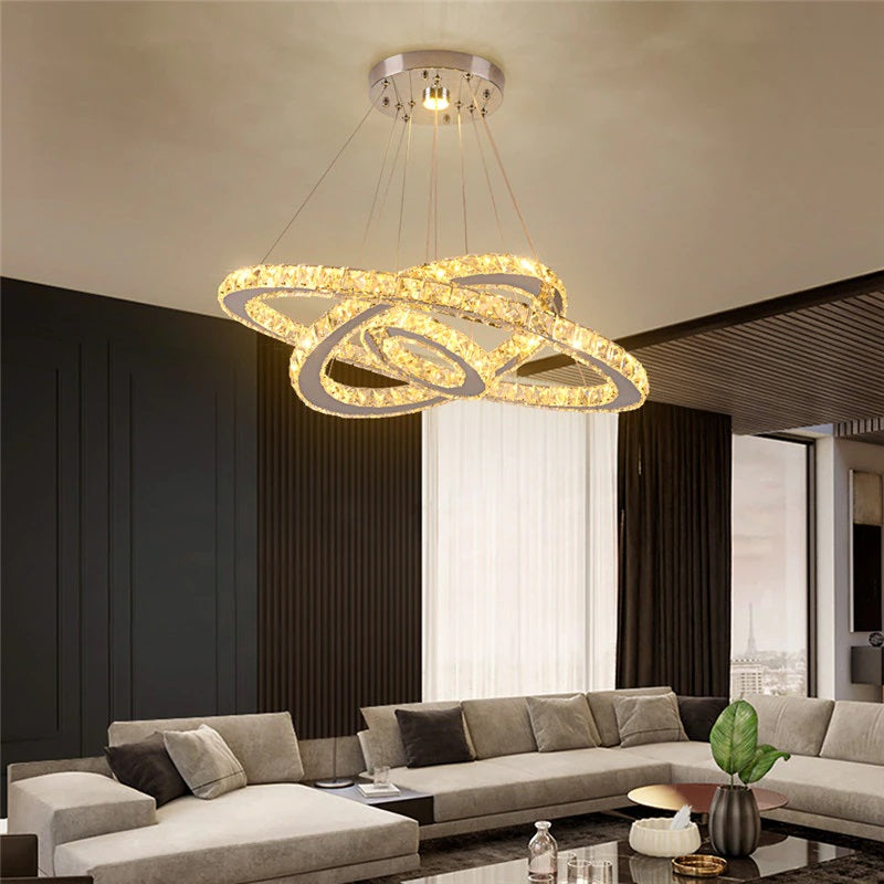 Kristallen 3 Ringen Hanglamp - Grootste Ring Ø 40 cm - Chroom - Dimbaar Met Afstandsbediening - Moderne Kroonluchter Voor De Woonkamer