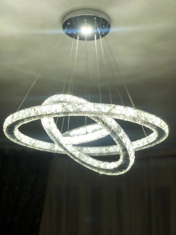 Kristallen 3 Ringen Hanglamp - Grootste Ring Ø 40 cm - Chroom - Dimbaar Met Afstandsbediening - Moderne Kroonluchter Voor De Woonkamer
