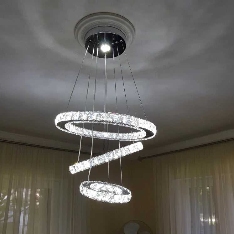 Kristallen 3 Ringen Hanglamp - Grootste Ring Ø 40 cm - Chroom - Dimbaar Met Afstandsbediening - Moderne Kroonluchter Voor De Woonkamer