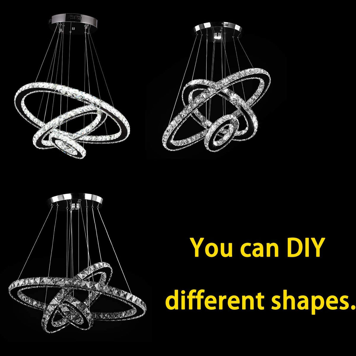 Kristallen 3 Ringen Hanglamp - Grootste Ring Ø 40 cm - Chroom - Dimbaar Met Afstandsbediening - Moderne Kroonluchter Voor De Woonkamer