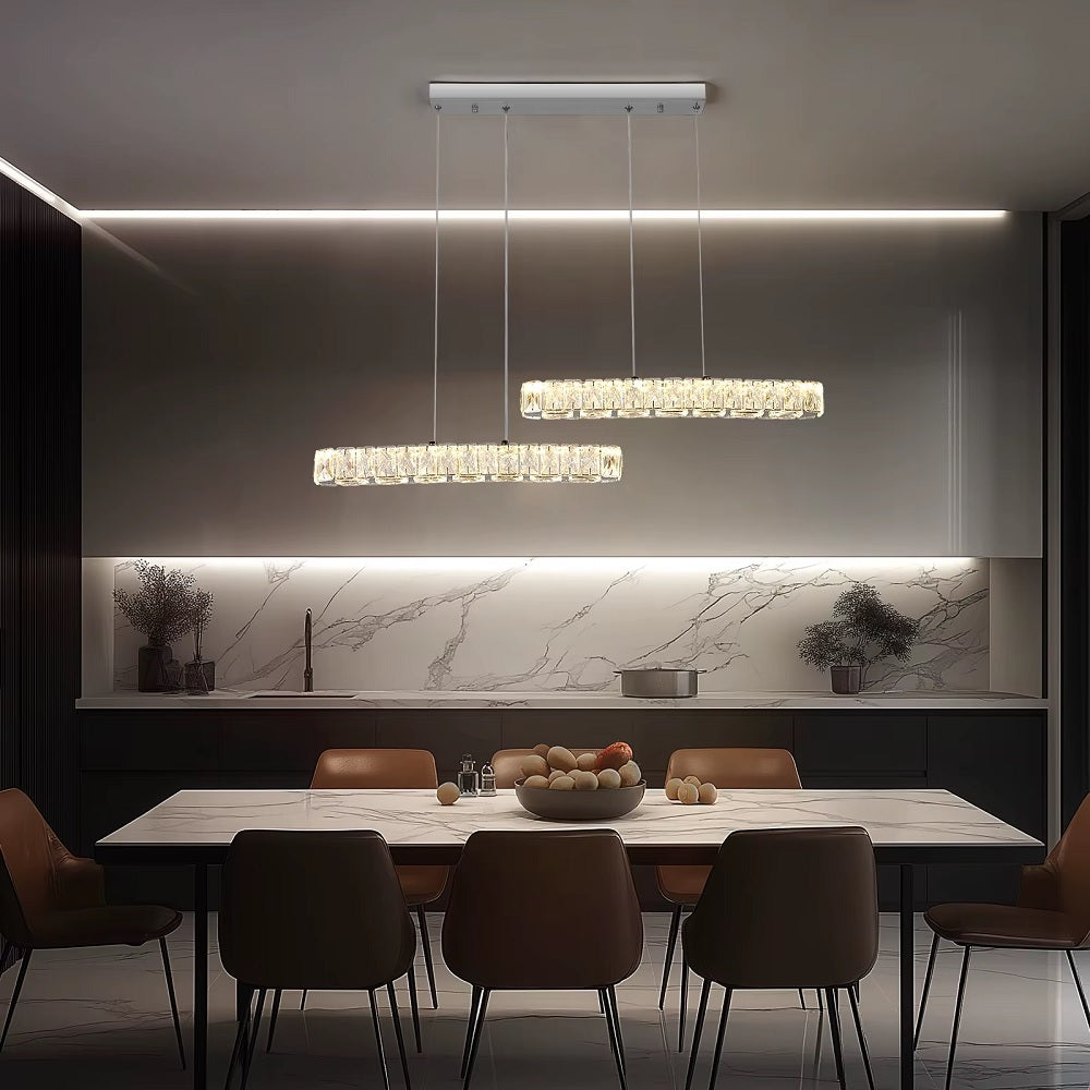 Kristallen 2 Lichtbalken Hanglamp - Chroom - SMD-LED Inbegrepen - 3 Schakelbare Witte Lichtkleuren - Moderne Kroonluchter Voor Woonkamer En Eetkamer