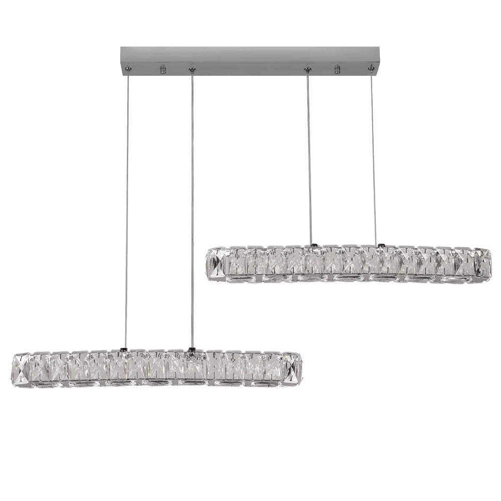 Kristallen 2 Lichtbalken Hanglamp - Chroom - SMD-LED Inbegrepen - 3 Schakelbare Witte Lichtkleuren - Moderne Kroonluchter Voor Woonkamer En Eetkamer