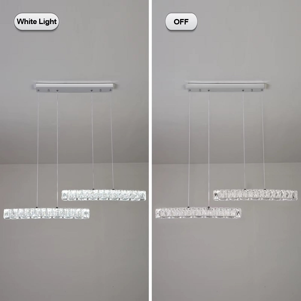 Kristallen 2 Lichtbalken Hanglamp - Chroom - SMD-LED Inbegrepen - 3 Schakelbare Witte Lichtkleuren - Moderne Kroonluchter Voor Woonkamer En Eetkamer