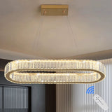 Oval Crystal LED Pendant Light - Modern Chandelier - Gold - With Remote Control - For Living And Dining Rooms