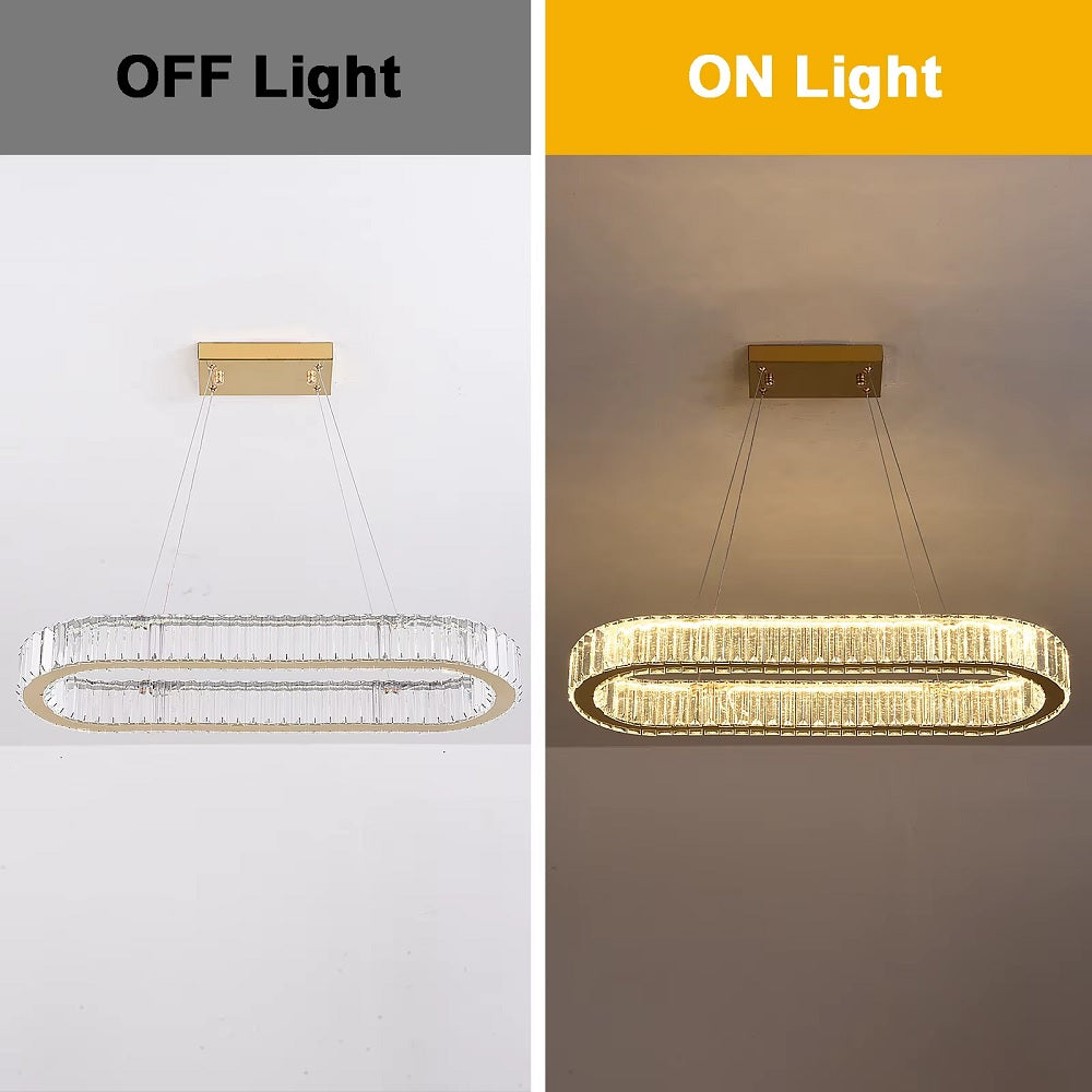Oval Crystal LED Pendant Light - Modern Chandelier - Gold - With Remote Control - For Living And Dining Rooms