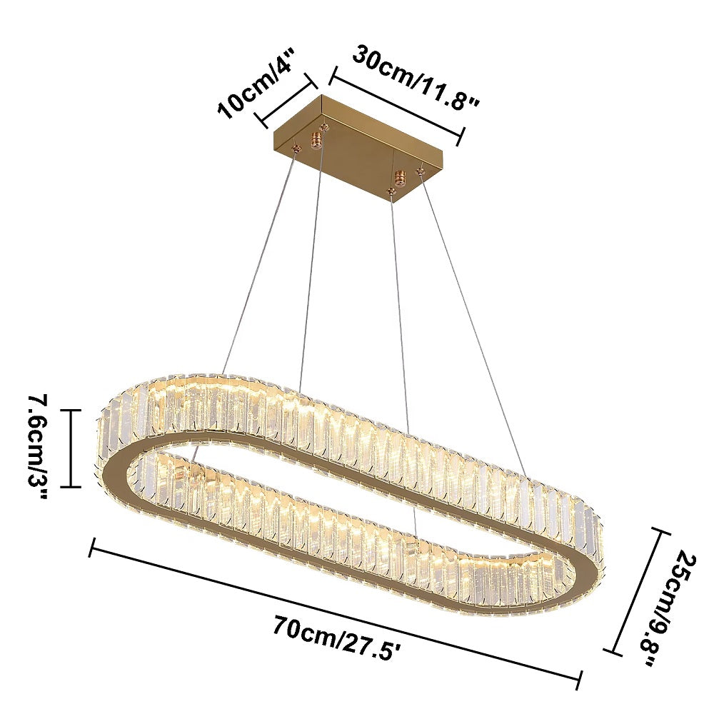 Oval Crystal LED Pendant Light - Modern Chandelier - Gold - With Remote Control - For Living And Dining Rooms