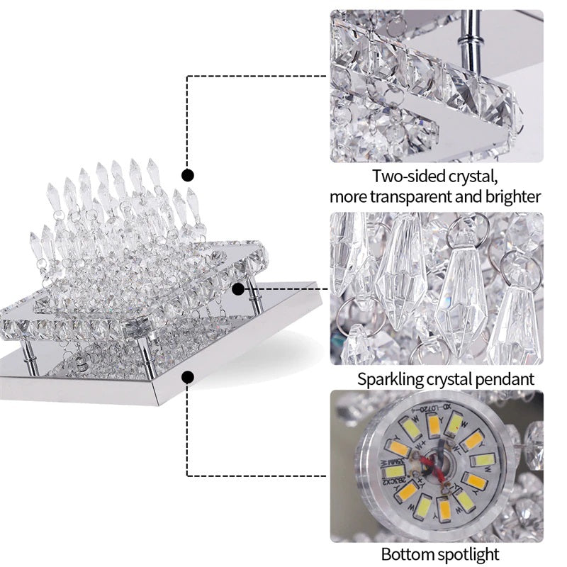 K9 Crystal LED Ceiling Light - Joined Fixture - Stainless Steel - Warm White - 24 W - Wall Switch
