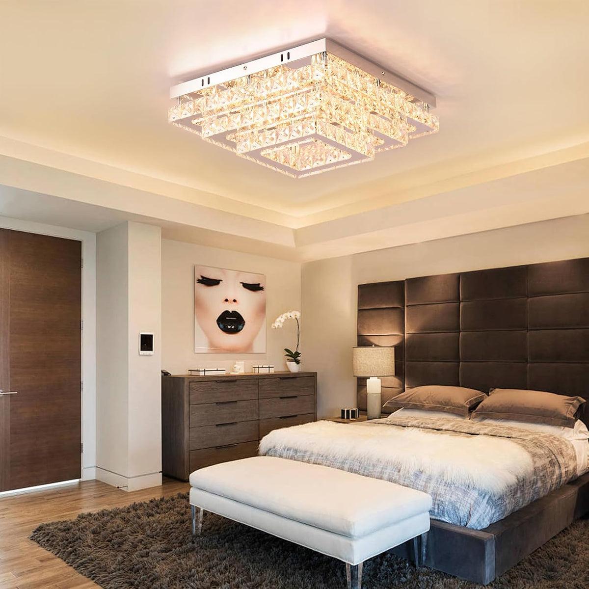 Crystal Chandelier - Crystal LED Ceiling Light - Living Room Lamp - 37 cm - With Remote Control - Modern Lamp - 3 Tiers