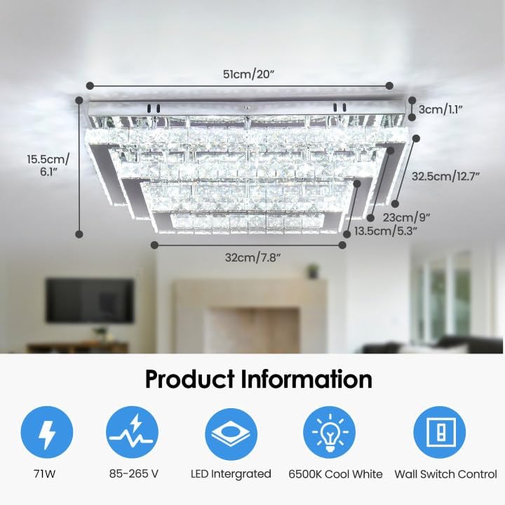 Crystal Chandelier - Crystal LED Ceiling Light - Living Room Lamp - 50 cm - With Remote Control - Modern Lamp - 3 Tiers