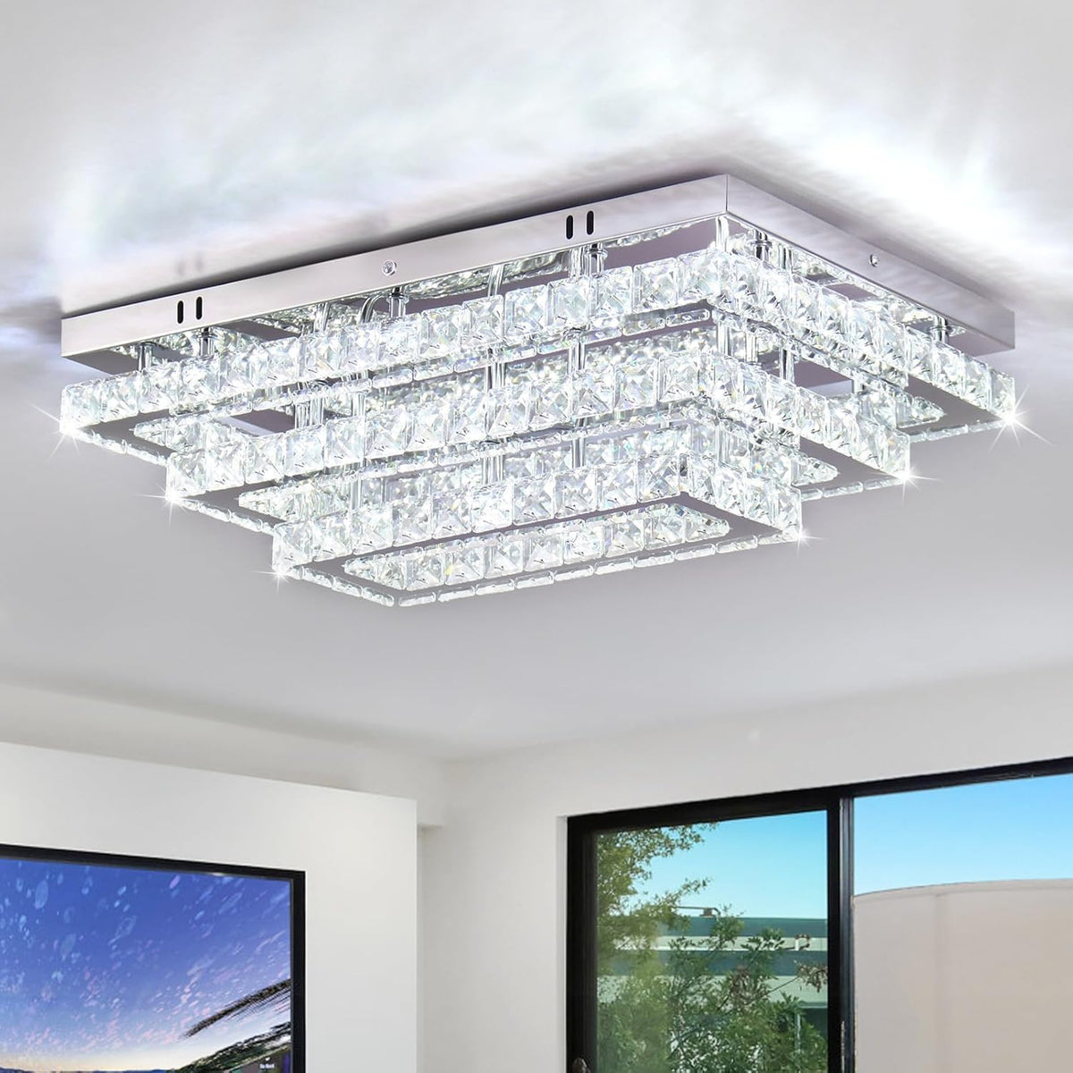 Crystal Chandelier - Crystal LED Ceiling Light - Living Room Lamp - 50 cm - With Remote Control - Modern Lamp - 3 Tiers