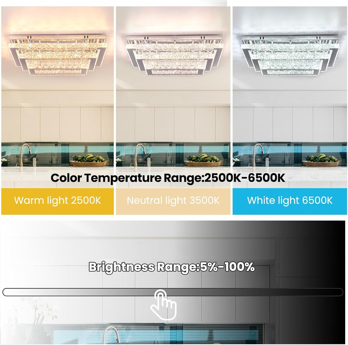 Crystal Chandelier - Crystal LED Ceiling Light - Living Room Lamp - 50 cm - With Remote Control - Modern Lamp - 3 Tiers