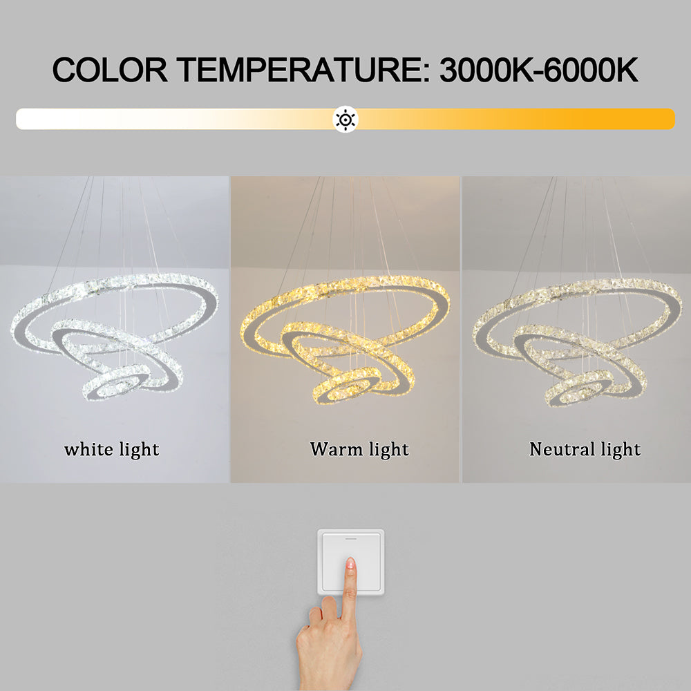 Kristallen 3 Ringen Hanglamp - Grootste Ring Ø 60 cm - Chroom - Dimbaar Met Afstandsbediening - Moderne Kroonluchter Voor De Woonkamer
