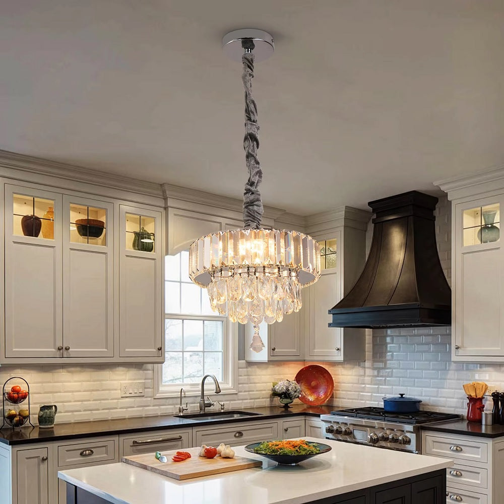 Crystal Pendant Light - Chrome - Modern Chandelier With Ornaments - Bulbs Included - Decoration For The Living Room