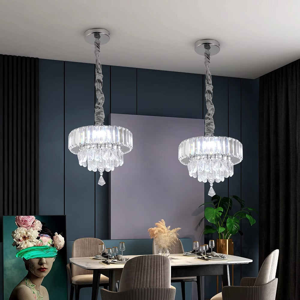 Crystal Pendant Light - Chrome - Modern Chandelier With Ornaments - Bulbs Included - Decoration For The Living Room