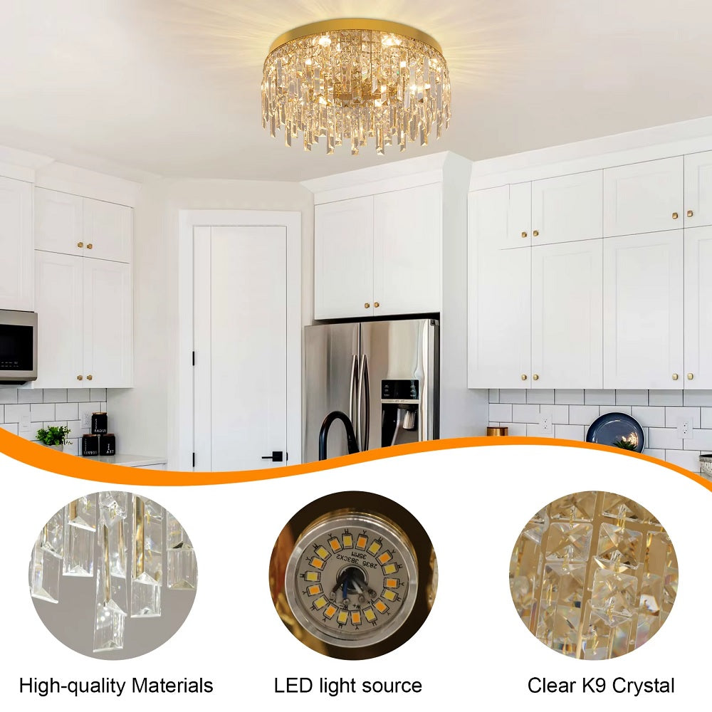 Gold LED Ceiling Chandelier - Ø 50 cm - 3 Switchable White Light Colours - With Decorative Hangers - Luxury Home Decoration