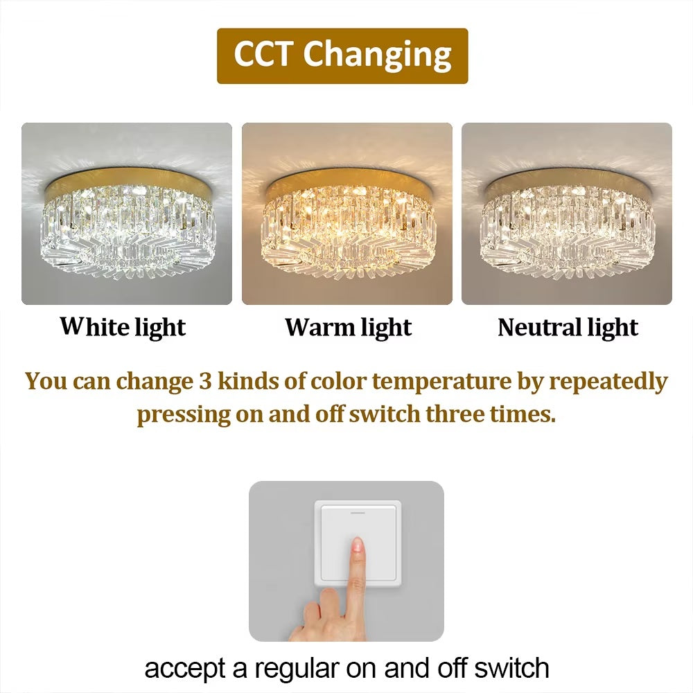 Gold LED Ceiling Chandelier - Ø 50 cm - 3 Switchable White Light Colours - With Decorative Hangers - Luxury Home Decoration