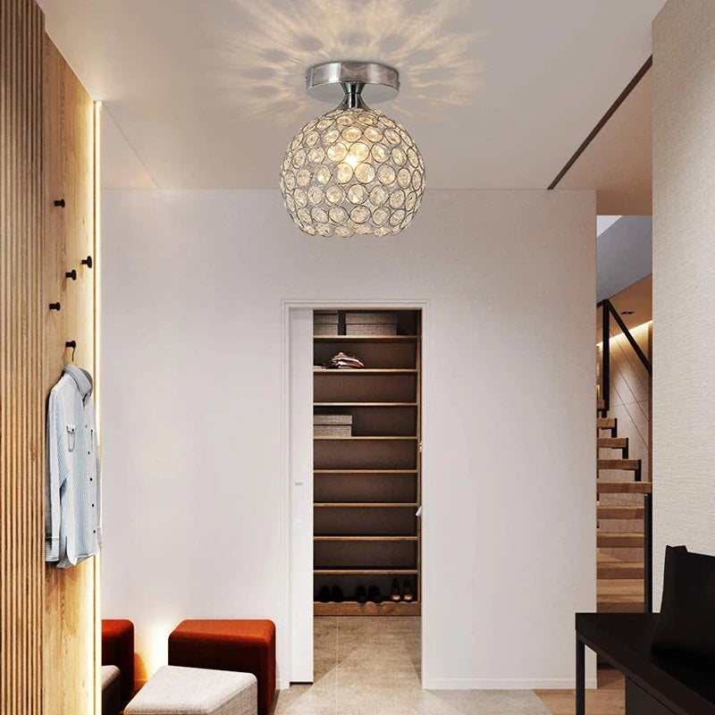 Crystal Ceiling Lamp - Round LED Crystal - Chandelier - Silver - Hallway or Entryway Lamp - Crystal LED Lamp - Flush Mount