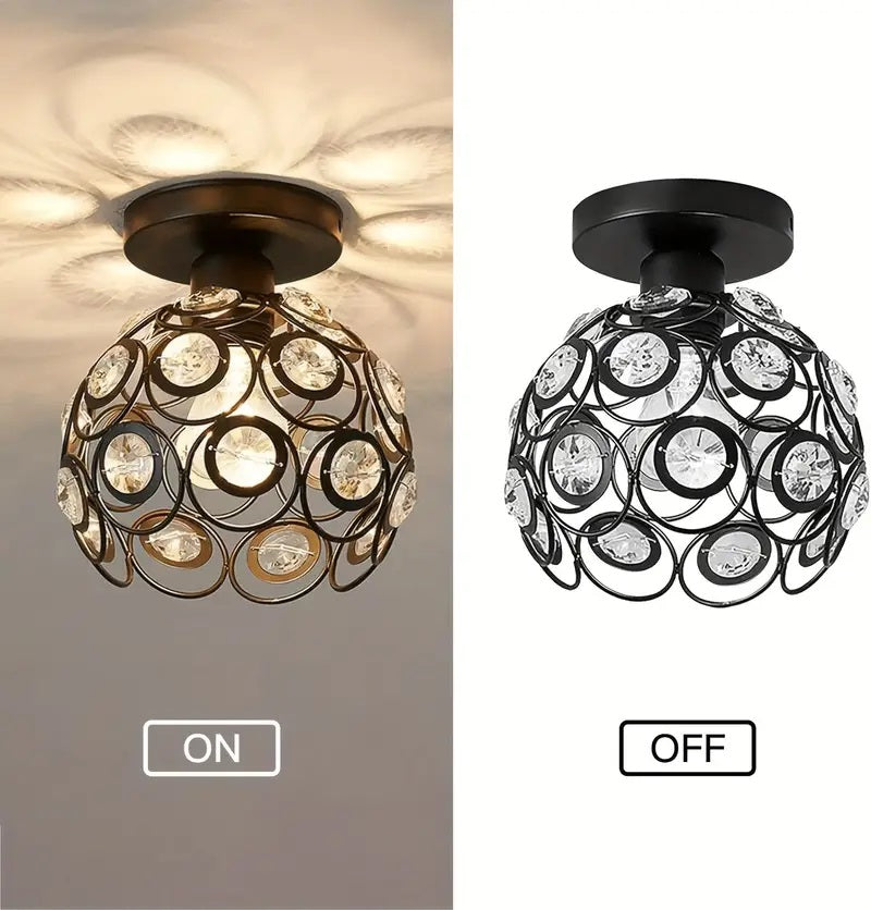 Crystal Ceiling Lamp - LED Round Crystal - Chandelier - Black - Aisle or Hall Lamp - Crystal Led Lamp - Ceiling Light