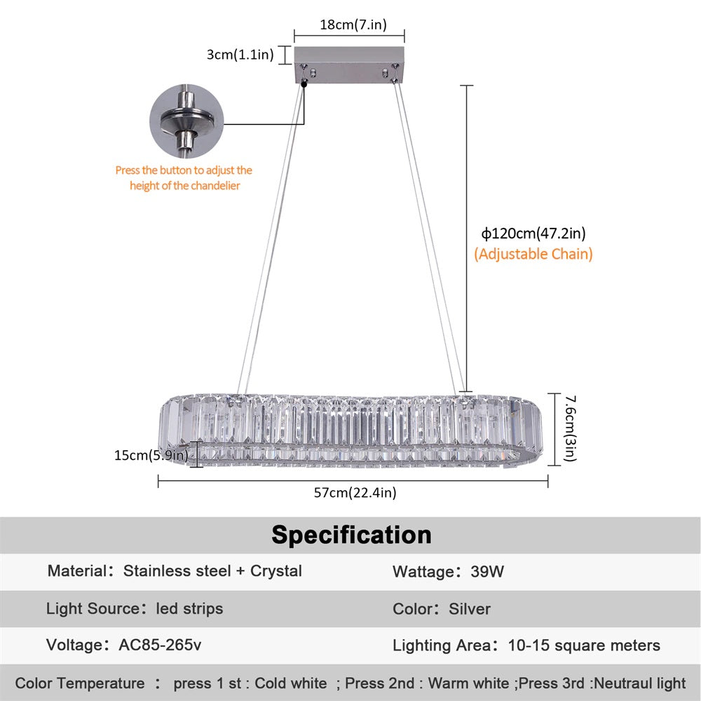 Chandelier - Crystal Led Pendant Lamp - Living Room Lamp - 57cm - With Remote Control - Modern Lamp - Pendant Lamp