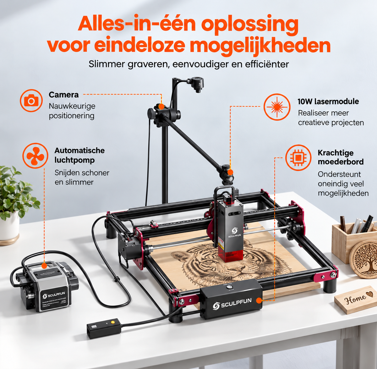 Laser Graveermachine 5W - Laser Cutter - Laserprinter All In One - Graveren - Zwart - Hout Acryl Laser Snijmachine - Bedienbaar Met APP