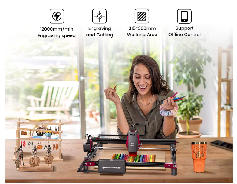 Laser Engraving Machine - Engraving Machine - Black - Engraver - 5W - With Rotary Roller - Laser Cutter - Wood Acrylic Laser Cutting Machine - Ultra-thin Laser
