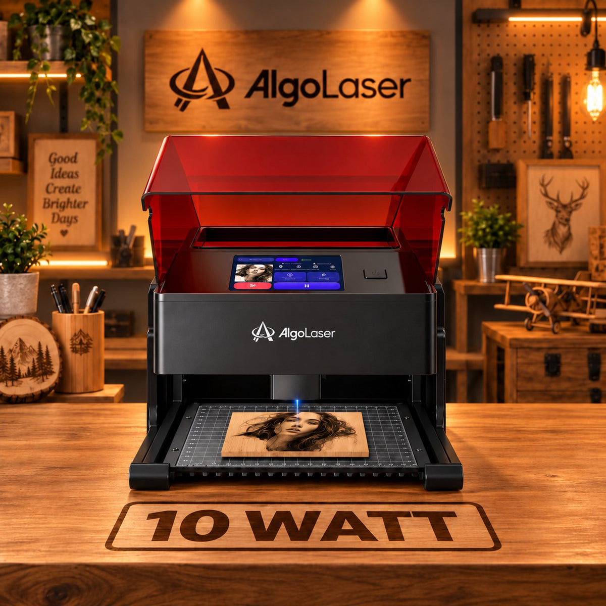 Laser Graveermachine Pixi 10W - 3.5 Inch Touchscreen - Laser Cutter - Laserprinter All In One - Graveren - Display - Zwart/Rood - Laser Snijmachine - Bedienbaar Met APP