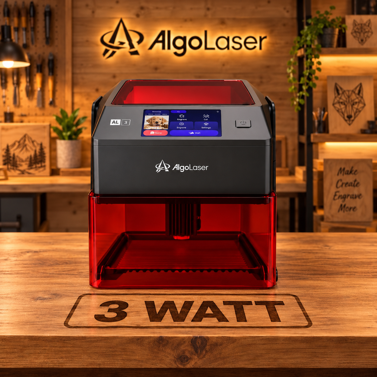 Laser Graveermachine Pixi 3W - 3.5 Inch Touchscreen - Laser Cutter - Laserprinter All In One - Graveren - Display - Zwart/Rood - Laser Snijmachine - Bedienbaar Met APP