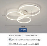 3 Ring LED Ceiling Light - White - Dimmable With Remote Control And App - For Living And Dining Room - Ceiling Fixture
