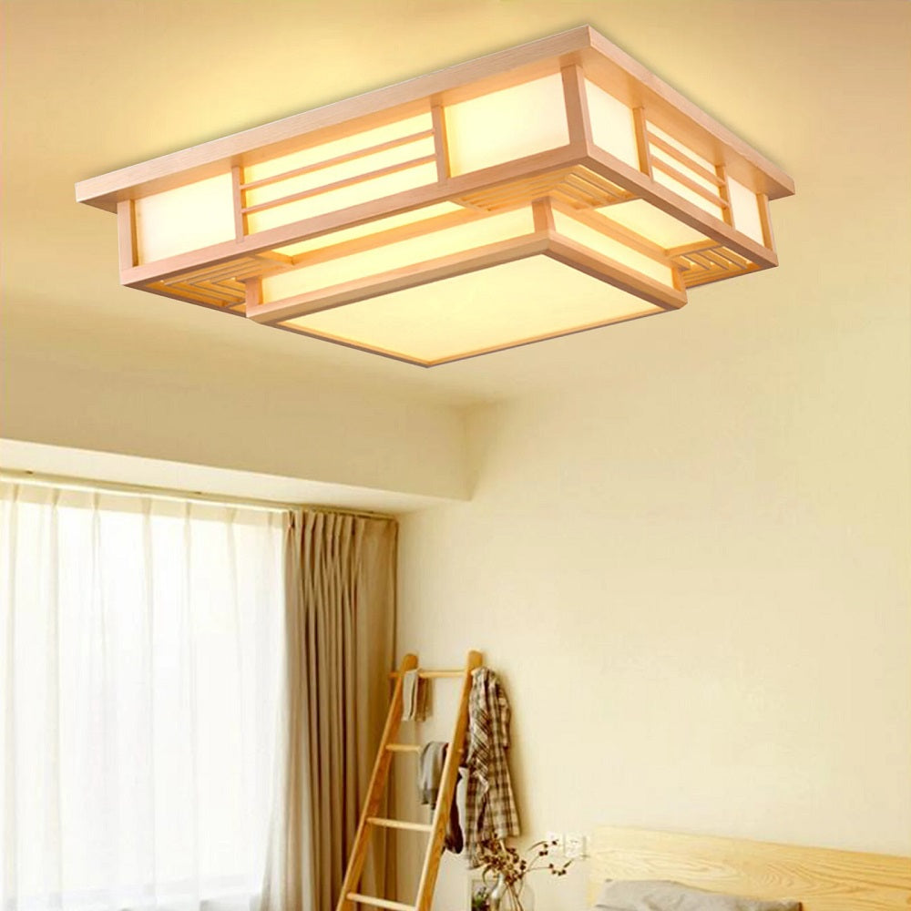 LED Ceiling Light Wood - Dimmable With Remote Control - Modern Wooden Lamp - 45 cm - Ceiling Light