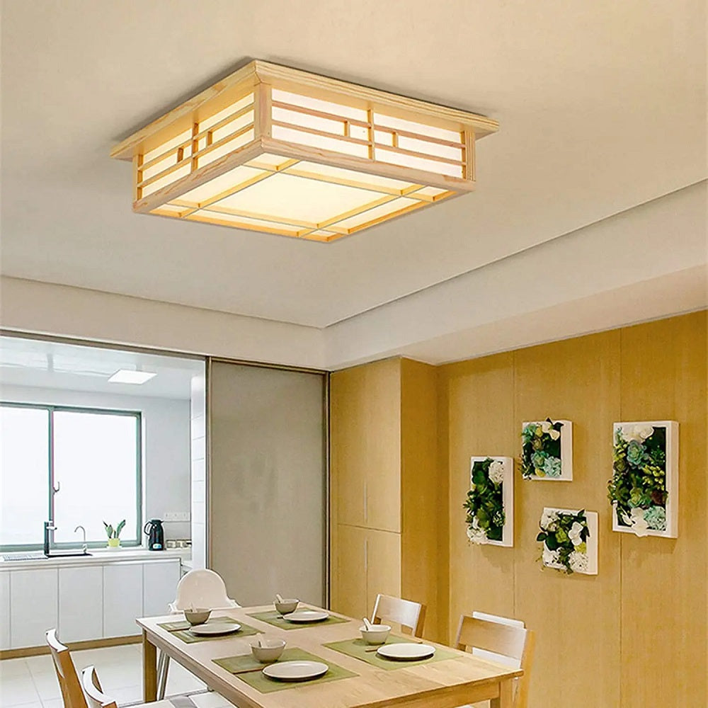 LED Ceiling Light Wood - Dimmable With Remote Control - Modern Wooden Lamp - 45 cm - Ceiling Light