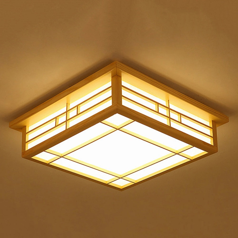 LED Plafondlamp Hout - Dimbaar Met Afstandsbediening - Moderne Houten Lamp - 45 cm - Plafonniere
