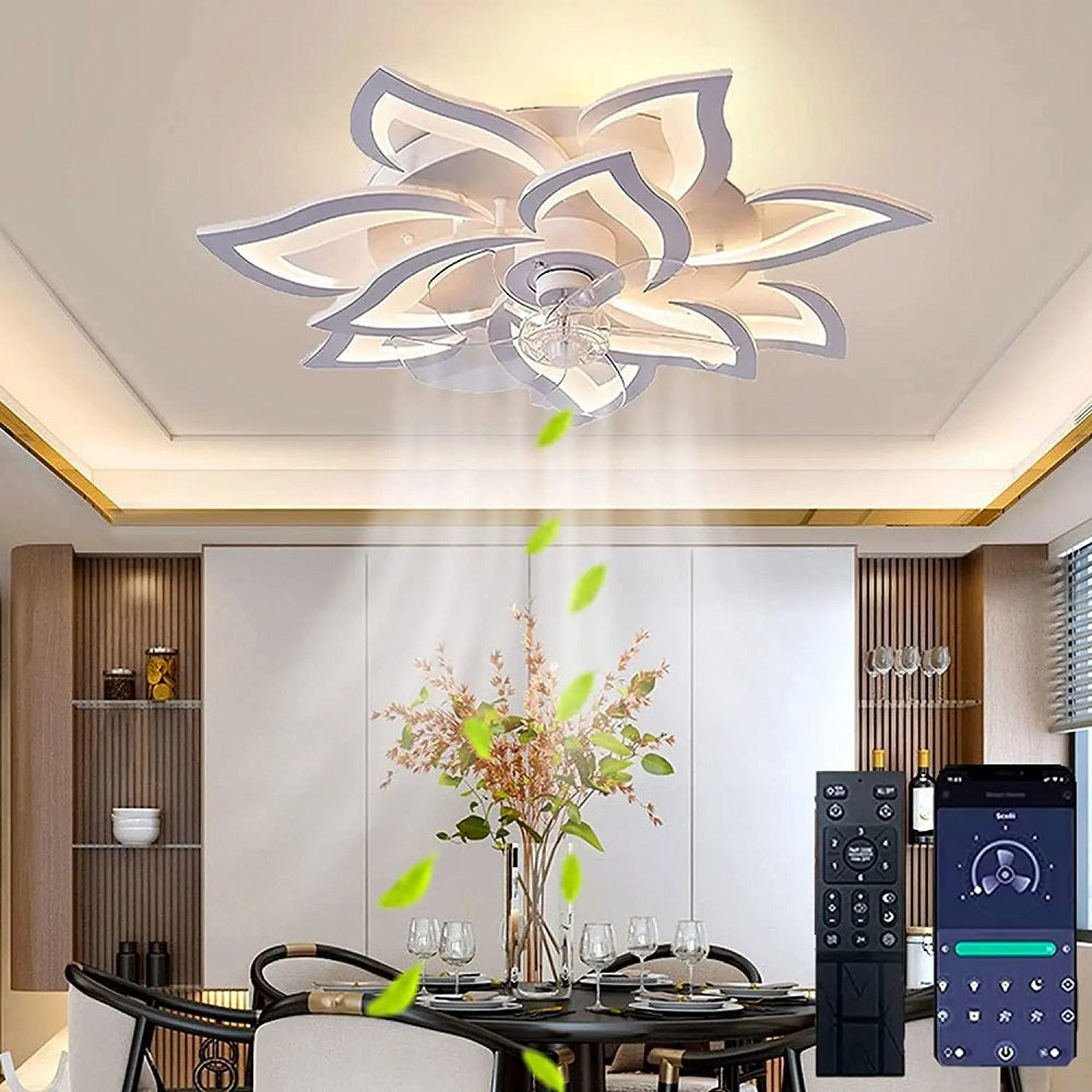 LuxiLamps - 10 Lotus Ventilator Lamp - Plafondventilator - Smart Lamp - Met Dimmer - 6 Standen Ventilator - Keuken Lamp - Woonkamerlamp - Moderne lamp