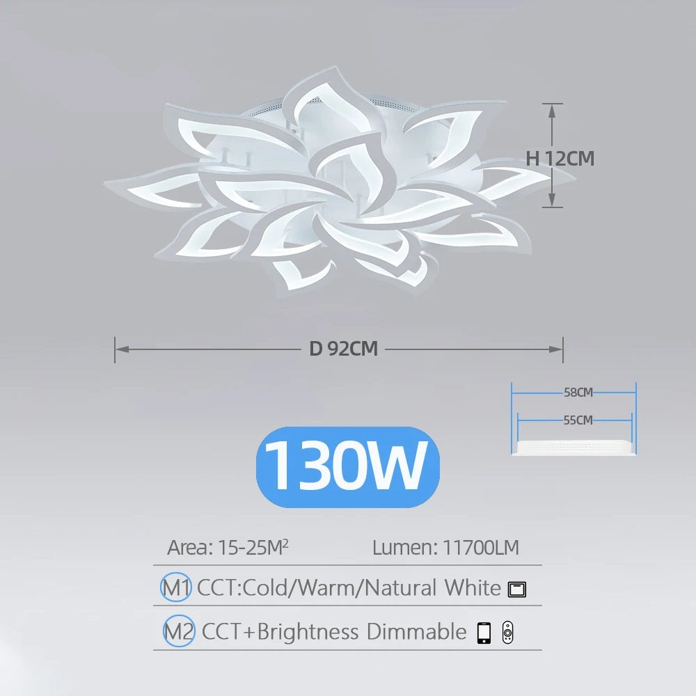 LuxiLamps - 14 Star Ceiling Lamp - White - With Remote Control - Smart Lamp - Dimmable With App - Living Room Lamp - Modern Lamp - Ceiling Lamp