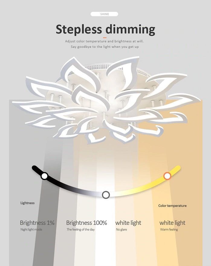 Modern Lotus LED Ceiling Light - White - Dimmable With Remote Control And App - For Living And Dining Room - Ceiling Fixture