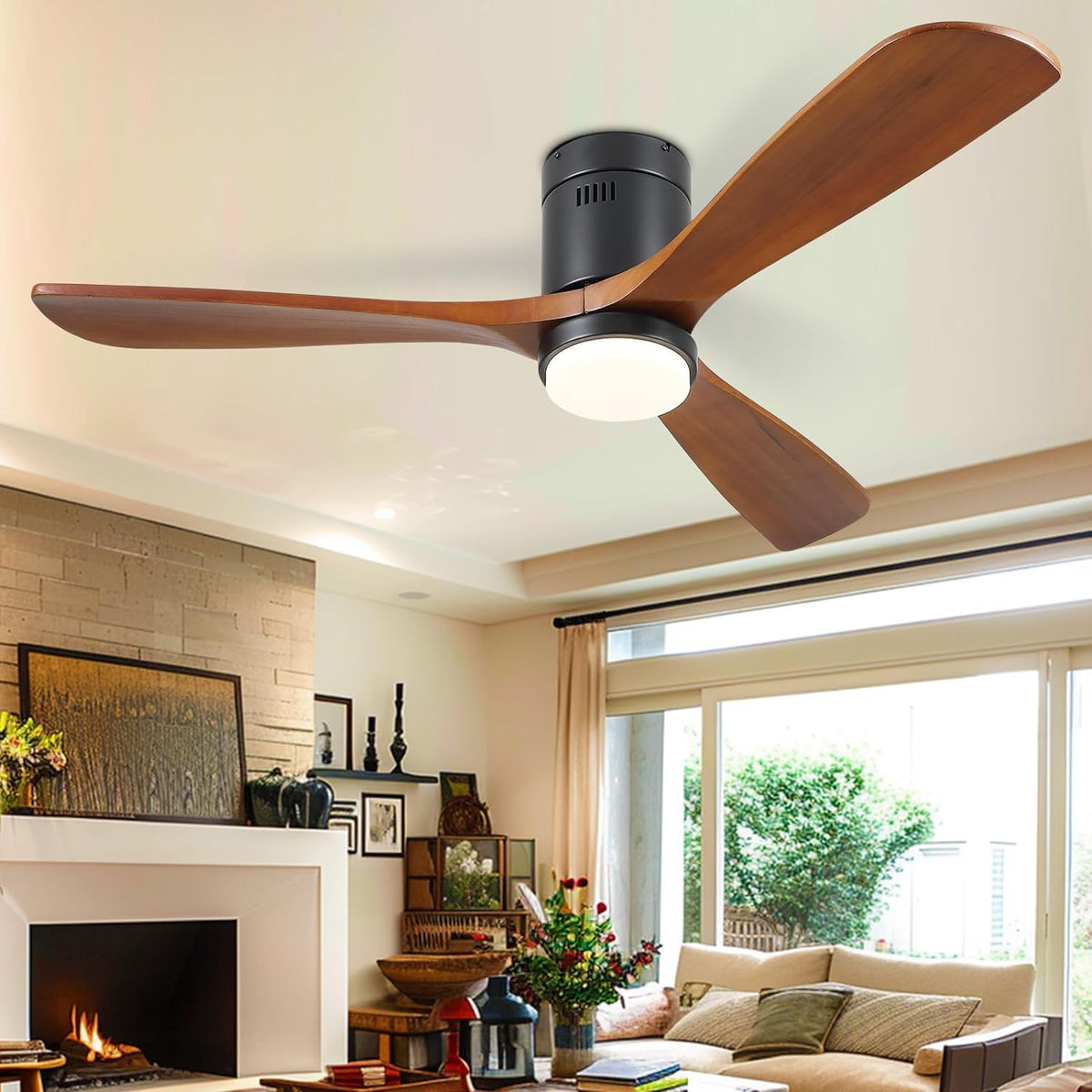 LuxiLamps - 3 Blad Plafondventilator - Moderne LED Ventilator Lamp - 6 Snelheden - Bedienbaar Met Afstandsbediening - 132 cm - Zwart - Woonkamerlamp