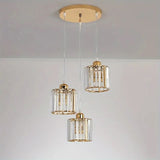 LuxiLamps - 3 Round Crystal Pendant Lights - Gold Chandelier - E27 - For Kitchen Or Dining Room - Modern Pendant Light